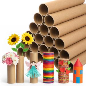 32 Pack Cardboard Tubes for Crafts,1.7 x 10 Inches Round Toilet Paper Rolls for Crafts,Brown Kraft Strong and Pressure-Resistant Tubes for School Supplies Classrooms DIY Art