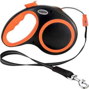 Retractable Dog Leash 30 FT, HH Together 360 Tangle-Free Leash for Medium Large Dogs up to 77 lbs, Heavy Duty, One-Handed Brake, Pause, Lock, Black and Orange