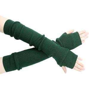 Winter Fingerless Long Gloves for Women Cashmere Blended Knitted Arm Warmers Super Soft Black Arm Sleeves