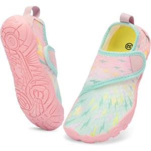 Kids Water Shoes Boys Girls - Wide Toe Box Quick Dry Barefoot Shoes Breathable Non Slip Aqua Athletic Sneakers for Swim Beach Pool Kayak Hiking Sand Walking Travel Essentials Size: 2 Big Kid (B-pink Green)