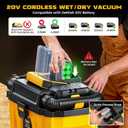 Ecarke 2.5 Gal Cordless Wet Dry Vacuum Compatible with DeWalt 20V Battery, 3-in-1 Shop Vac with Washable HEPA & Brushless Motor, 15KPa Suction, 4 Attachments for Garage Car Workshop (Tool Only)