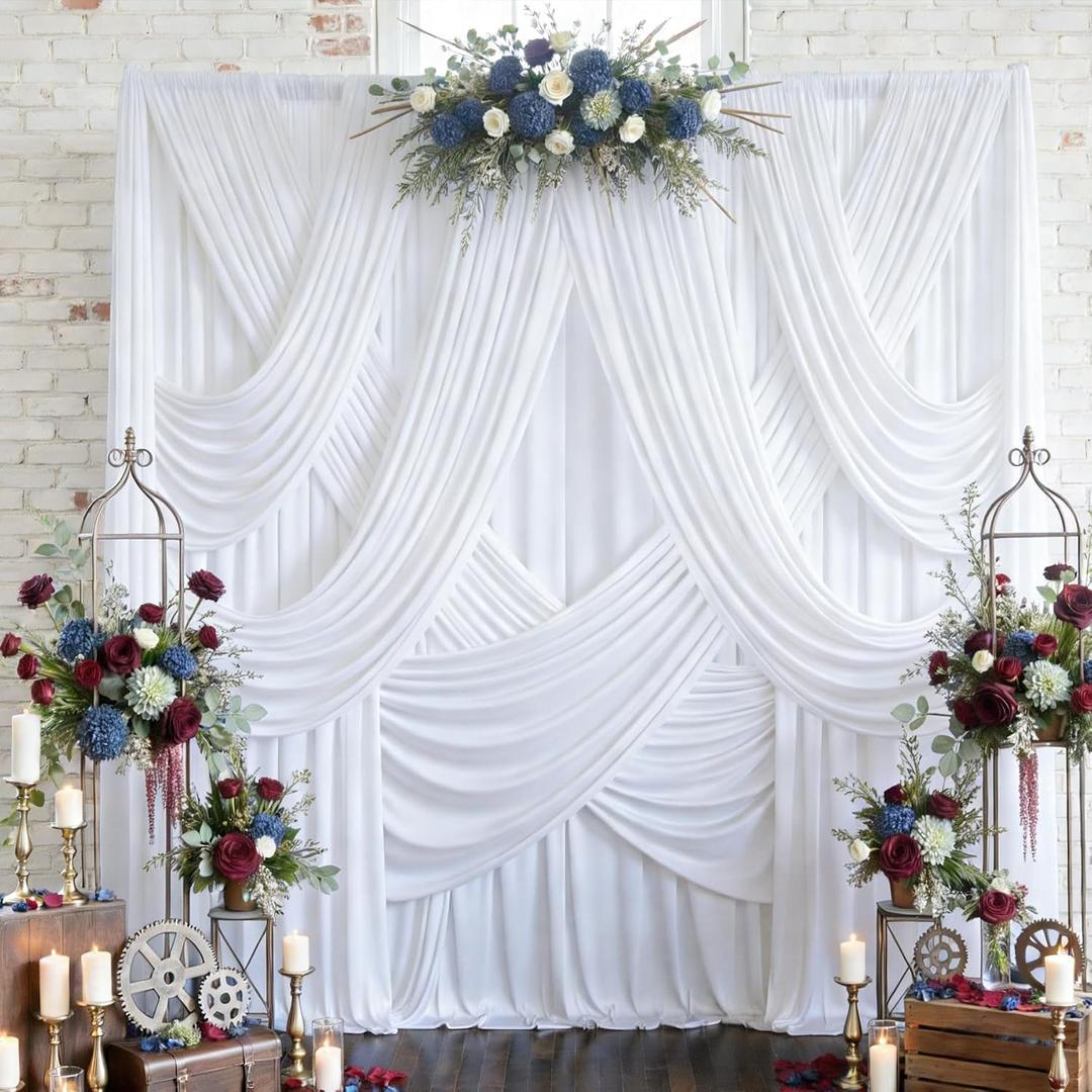 12 Panels 5x12ft White Backdrop Curtains for Parties, Wrinkle Free Polyester Photo Backdrop Drapes 12 ft Long Back Drop Cloth Drapery for Wedding Birthday Baby Shower Photography Party Background, 5ftx12ft_12 Panels