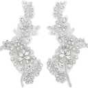 FINGERINSPIRE 2 PCS Handmade Beaded Crystal Patches Sparkly Sewing Floral Rhinestone Lace Applique Patch Clear Glass Rhinestones Embroidery Lace Patches for Wedding Dress Decoration Clothes Accessory