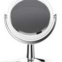 SuperGlow 9" Round Shaped Dual-sided Lighted Makeup Mirror, 1X/5X Magnifying Vanity Mirror, Brightness 1000Lux, 360 Degree Rotating Adjustable Brightness Mirror, Brushed Nickel Finish
