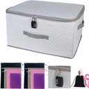 Lockable Adult Toy Storage Organizer Lock Box Toy bags container case with 8 Drawstring Bags 4 Sizes, Large capacity 17.7 x 13.8 x 9.8 Inches (Gray Stripes)