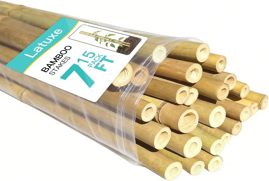 Bamboo Stakes 7FT, 15pcs Garden Stakes Specifically Designed for Climbing Plants, Ideal for Tomatoes, Beans, Cucumbers, Peppers, Vines, and More Plant Growth