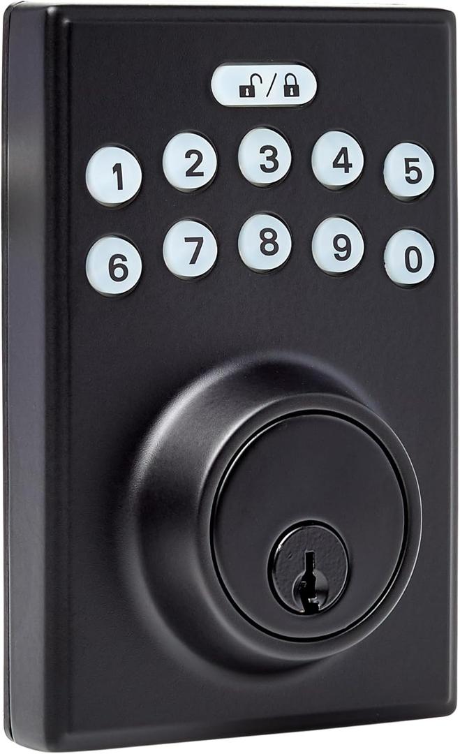 Amazon Basics Electronic Keypad Deadbolt Door Lock with Auto Lock, Touch-Control Keyless Entry, Customizable User Codes, Easy Installation, Contemporary, Matte Black, 1-Pack