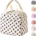 Homele Cute Lunch Bag for Women Men Corduroy Lunch Tote Bags Reusable Large Capacity Insulated Lunch Box Cooler Thermal Bento Lunchbox Containers for Work Travel Picnic Outdoor (Black Flowers)