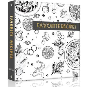 Recipe Binder with Plastic Sleeves, Full Page Cards and Dividers, Recipe Binder 8.5x11 3 Ring, Blank Recipe Book Binder to Write in Your Own Recipes (Grey Veggies)