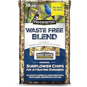 Pennington Pride Waste-Free Blend, Wild Bird Seed for Outside Feeders, With Sunflower Chips for Attracting Songbirds, No-Hull and No-Waste, 10-lb. Bag