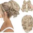 CJL HAIR Claw Clip Short Ponytail Hair Extensions DIY Bendable Metals Messy Bun Hair Piece for Wonen Wavy Curly Synthetic Fake Hairpieces Sunny Blonde