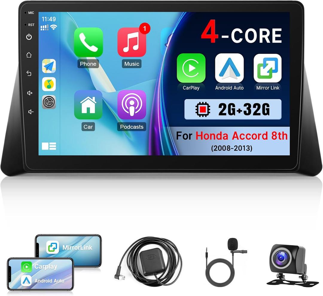 Car Radio Stereo for Honda Accord 8th 2008-2013, 10.1 Inch Android GPS Navigation Head Unit Radio Replacement with CarPlay Android Auto Multimedia Video Player with Backup Camera - 2+32GB
