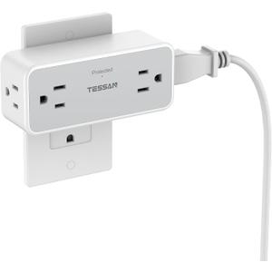 Surge Protector Outlet Extender, TESSAN 2100J Multi Plug Splitter with 4 Electrical Outlets, 3 Side Multiple Wall Plug Expander for Home Office Kitchen Dorm Room Essentials (Grey)