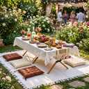 Geetery 10 Pcs Picnic Set, 59" x 20" Folding Low Picnic Table with 91'' x 71'' Large Outdoor Boho Picnics Blanket, Tablecover Runner and 6 Pillows Cushions for Camping Wedding Beach(Square,Brown)