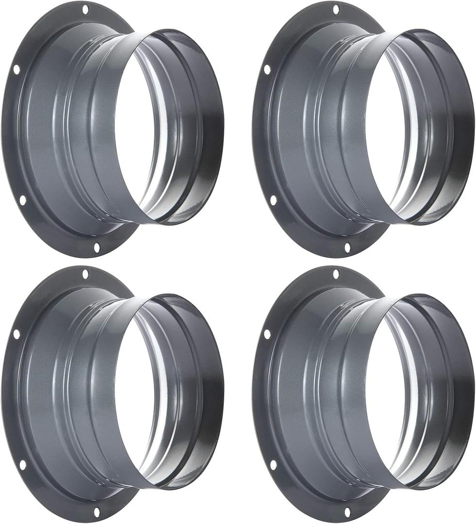 4 PCS 4 Inch Duct Connector Flange Inlet Fitting Metal Straight Pipe Flange Ventilation Pipe Connector for Heating Cooling Ventilation HVAC System Silvery Gray