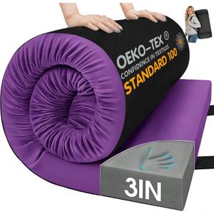 CYMULA Memory Foam Camping Mattress Pad,Sleeping Pad for Camping,Non-Slip Bottom Floor Car Mattress Bed with Retaining Portable Roll up Mattress Pad Mat for Travel Truck Guest Bed Tent, PURPLE, Twin XL:80*38*3 