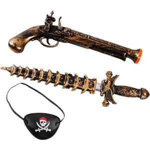 3Pcs Pirate Gun and Sword Pirate Eye Patch Set Pirate Accessories Toy Sword with Sheath Fake Knife Pirate Sword Flintlock Pistol Prop