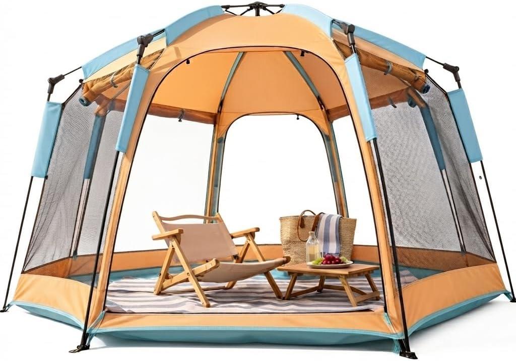 Beach Tent Easy Set Up, Wind Resistant Beach Tent with Sandbags, Easy Pop Up Canopy Sun Shelter with UPF 50, Large Beach Shade for 4-5 Person Family Outdoor Fun, Carpa para Playa for Camping Picnic, Extra large