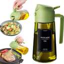 16oz/470ml Glass Olive Oil Sprayer for Cooking - 2 in 1 Olive Oil Dispenser for Kitchen Gadgets, Air Fryer, Salad, and BBQ (Green)