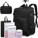 Rolling Backpack for Men, Expandable Carry On Backpack With USB Port & Lock, Laptop Backpack with Anti-theft Layer, Waterproof Business Travel Backpack with 6 Bags, Black