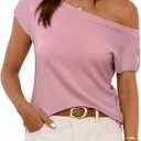 SUUKSESS Women Silk Cashmere Blend Off The Shoulder Tops Summer Lightweight Knit Trendy Sweaters Loose Fit Shirts (Pink, XS)