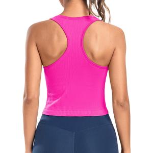 ATTRACO Workout Tank Tops for Women with Built in Bra Ribbed Seamless Yoga Tanks Tight Fit (8, Hot Pink)