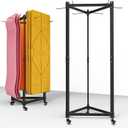 Hanging Yoga Mat Holder, Metal Double Sided Yoga Mats Storage Cart on Wheels, Floor Standing Pilates Mat Rack for Home Gym, Exercise, Yoga Studio, with Punching Tool