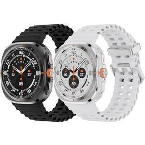 2 Pack Ocean Bands Compatible with Samsung Galaxy Watch Ultra 47mm (2025/2024) Women Men, Adjustable Breathable Silicone Strap for Galaxy Watch Ultra Bands