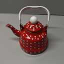 Cabilock Enamel Tea Kettle - Stovetop Teapot with Handle, 1.1 Quart Fast Heating Hot Water Pot for Gas, Induction, Electric, Farmhouse Kitchen Decoration (No Whistling) (Red)