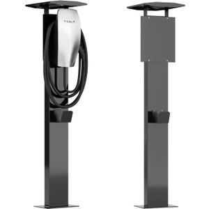 EV Charger Pedestal, Outdoor Electric Vehicle Charger Stand, Freestanding Charging Station Stand Accessory, Corrosion Resistant, Galvanized Steel, for All Level 2 Chargers, Black