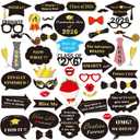 Graduation Photo Booth Props (50Count), Konsait Large Graduation Photo Props Class of 2026 Grad Decor with Sticks for Kids Boy Girl, Black and Gold, for Graduation Party Favors Supplies Decorations