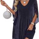 Women's Sparkly Cocktail Dresses for Wedding Guest Flutter Sleeve Loose Chiffon Party Dress (Medium)