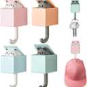 Nokiils 4 Pcs Cute Cat Key Holder, Creative Adhesive Mouse Cat Wall Hooks, Cute Room Decor Hook for Coat, Scarf Hat Towel Key Bag Wall Decoratives (Square Box)