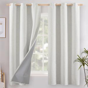 YoungsTex Ivory Linen Blackout Curtains 63 Inch Length for Bedroom, Thermal Insulated Drapes with Grommet Energy Saving Rustic Room Darkening for Living Room Window, 2 Panels, 42 X 63 Inch