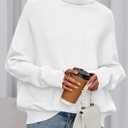 PRETTYGARDEN Fall Sweaters for Women 2026 Winter Clothing Batwing Sleeve Casual Loose Knit Turtleneck Sweater Holiday Outfits (White, XL)