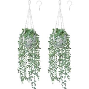 DREAMLOOM 2 Packs Fake Hanging Plants with Pots, Artificial Eucalyptus Hanging Plants with Macrame Hanger for Indoor Decor, Fake Hanging Vines Faux Greenery for Home Kitchen Office