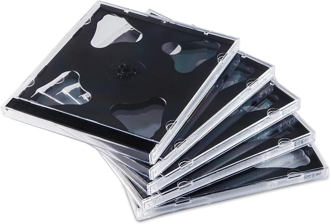 Maxtek 10.4 mm Standard Double (2 Discs Capacity) Clear CD Jewel Case with Black Tray, 10 Pack
