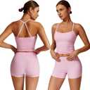 Women 2 Piece Workout Sets (2025 NEW) Yoga Outfit Open Back Tank Top High Waisted Shorts Gym Sets Tracksuits, Medium, Pink