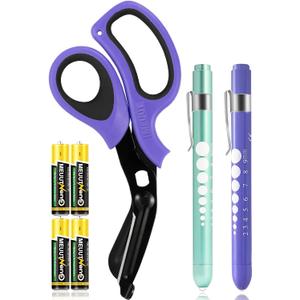 9 x MEUUT 3 Pack Medical Scissors and penlights for Nurses with Four Batteries-One 8" Patented Trauma Scissor Bandage Scissor Two LED Pen lights for Nurse Doctor EMT First Aid
