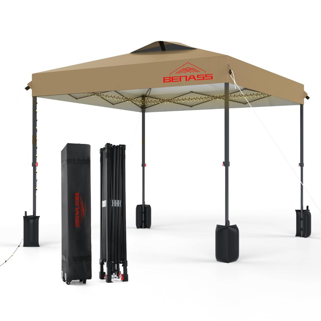 Benass 10x10 Pop Up Canopy Tent, Khaki
