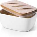 DOWAN 6.5" Large Butter Dish - Ceramic Butter Dish with Lid for Countertop - White Butter Keeper Holds Up to 3 Sticks - Butter Holder and Container with High-Quality Silicone Sealing