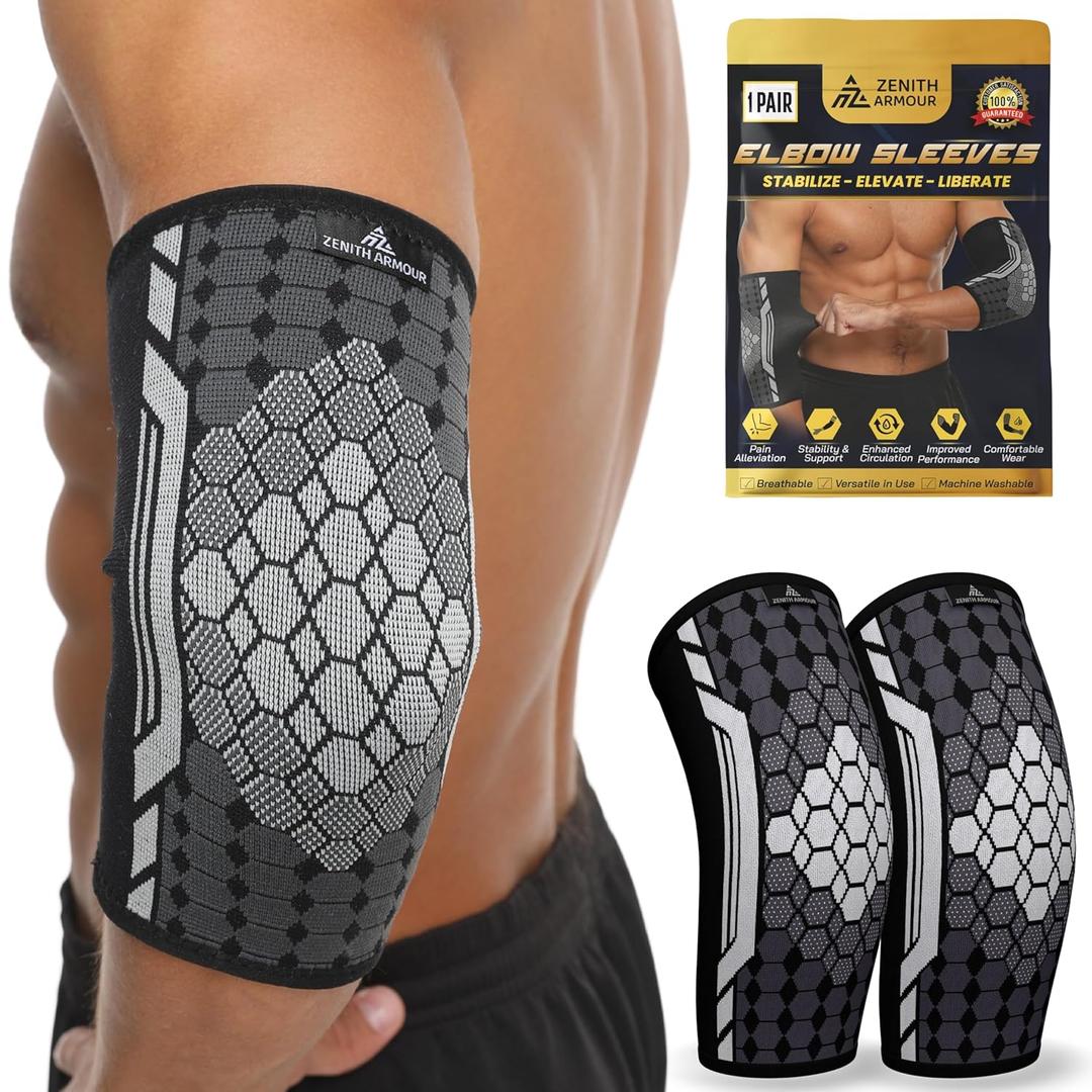 Elbow Compression Sleeve, Tennis Elbow Brace for Women, Men - Pain Relief, Golfers Elbow, Tendonitis, Arthritis, Bursitis, Weightlifting - 1 Pair, Breathable, Machine Washable (Small)