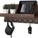 Lwenki Key Holder Wall Mount, Entryway Key and Mail Holder with 7 Sturdy Hooks for Sunglasses, Dog Leash, Decorative Wall Shelf with Mounting Hardware, 15W x 6.7H x 4.2D (Brown)