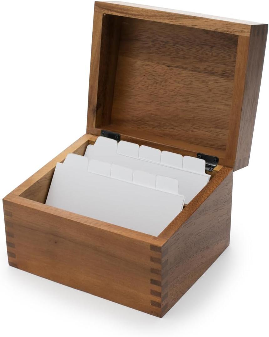 Ironwood Gourmet Acacia Wood Recipe Box with Divider Tabs, 2 Compartment, Single (For 3" x 5" and 4" x 6" Cards)