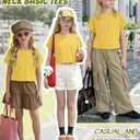 YooAurvox Girls Crop Top Short Sleeve Summer T Shirt Kids Crew Neck Causal Rolled Cuffs Athletic Teen Cute Shirt 5-14 Years(5-6 Years,Yellow)