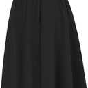 KANCY KOLE Women Casual Cotton Linen Skirts Frill Tie Waist A-Line Midi Skirt with Pockets (Black, L)