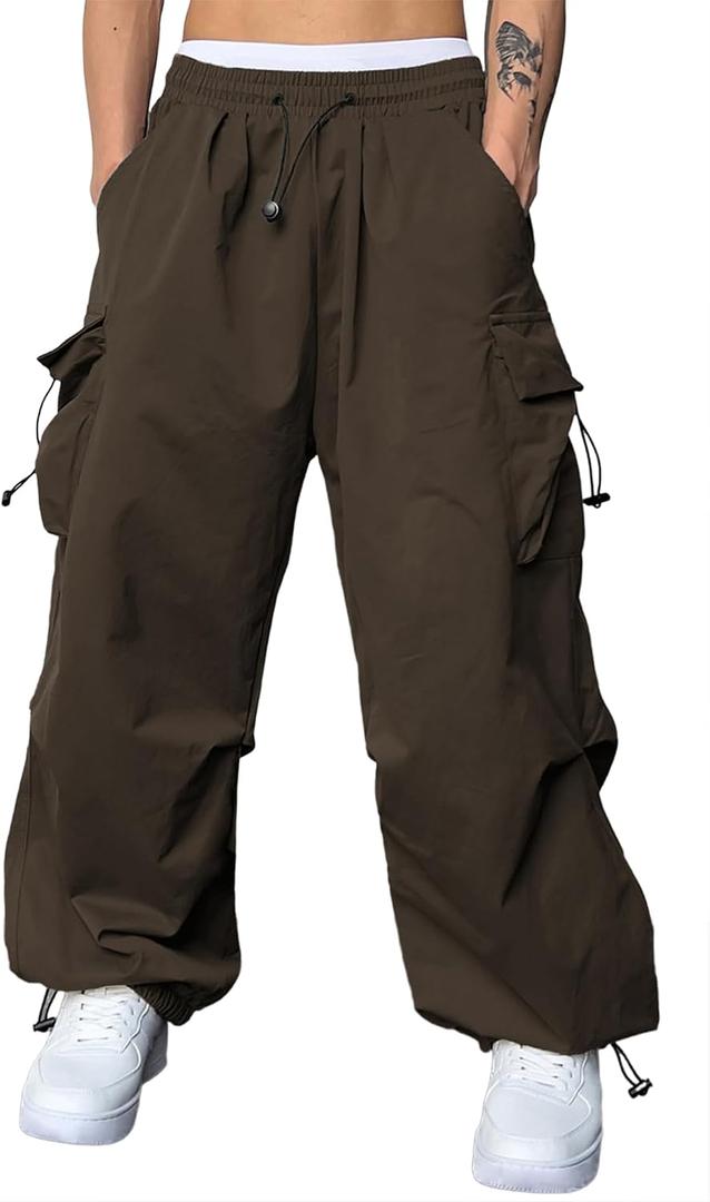 JMIERR Men's Baggy Cargo Pants Trendy Casual Parachute Pant Loose Fit Harem Joggers with Pockets for Streetwear L