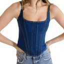 Imily Bela Womens Sleeveless Denim Vest Crop Tank Tops Spaghetti Straps Slim Fit Summer Cami Top (XX-Large, Blue)