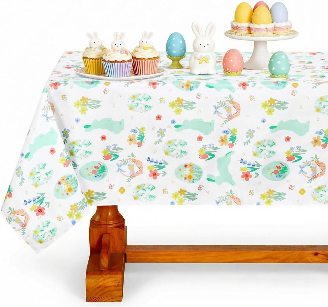 SoarDream Easter Tablecloth-Spring Tablecloths Rectangular 57x120 Inch, Easter Bunny Flower Tablecloth Rectangle Waterproof Table Cover for Holiday Dinner Picnic Home Party Decor