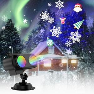 Holiday Projector Lights Outdoor, 2-in-1 HD LED Outdoor Projectors with Remote Control Timer, 3D Ocean Wave & 8 Patterns Waterproof Lanscape Lights for Indoor Valentine Xmas Halloween Holiday Party
